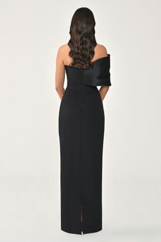 Tek Omuz Taşlı Uzun Elbise